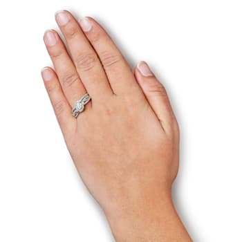 Sterling Silver 1/3ctw Composite Diamond Frame Bypass Bridal Set Ring
and Band