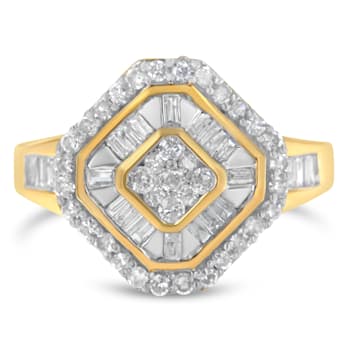 10K Yellow Gold Round and Baguette-Cut Diamond Cocktail Ring (1.0ctw,
I-J Color, I1-I2 Clarity)