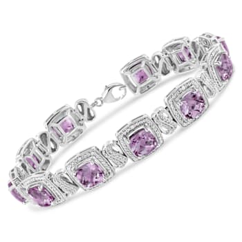 .925 Sterling Silver 7x7 mm Cushion Cut Amethyst and 1/10ctw Round
Diamond Tennis Bracelet