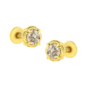 14K Yellow Gold Over Sterling Silver 1/2ctw Round Diamond Solitaire Stud Earrings
