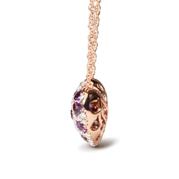 18K Rose Gold Round Purple Amethyst Gemstone with Round Diamonds Cluster
Heart Pendant