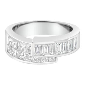 14K White Gold 2.0ctw Channel-Set Mixed-Cut Diamond Bypass Ring Band
(G-H Color, SI1-SI2 Clarity)