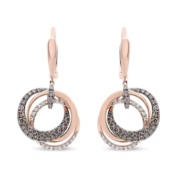 14K Rose Gold 1.00ctw White and Brown Diamond Intertwining Hoops and
Circle Dangle Earrings