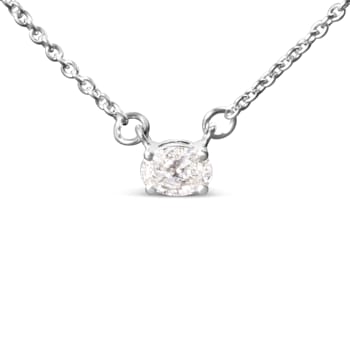 14K White Gold 1/4ctw Lab Grown Oval Diamond East West 18" Necklace
(G-H Color, VS2-SI1 Clarity)
