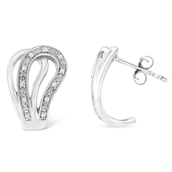 Sterling Silver Pave-Set Diamond Accent Horseshoe Hoop Earring (I-J
Color, I1-I2 Clarity)