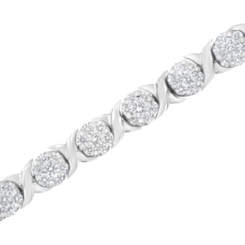 14K White Gold 4 7/8ctw Round Diamond Round Cluster and X-Link Tennis Bracelet