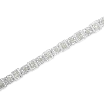 Sterling Silver 1.0 Cttw Diamond 7" Alternating Round and Square
Station Tennis Bracelet (I-J, I3)