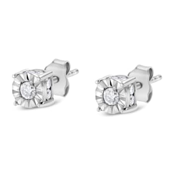 10K White Gold Over Sterling Silver 1/2ctw Miracle Set Diamond Stud Earring