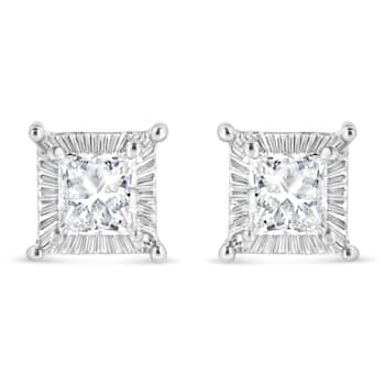 Sterling Silver 1/2ctw Princess-cut Diamond Stud Earring