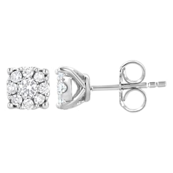 Sterling Silver 1/2 cttw Lab-Grown Diamond Floral Cluster Stud Earring
(F-G Color, VS2-SI1 Clarity)