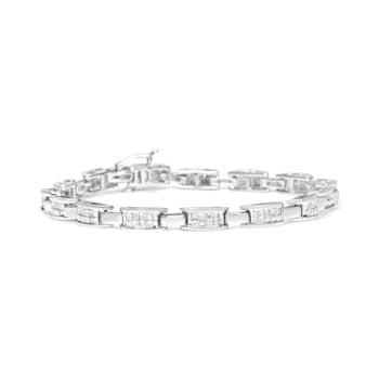14K White Gold 2.0ctw Princess Cut Invisible Set Diamond Rectangular
Link Bracelet