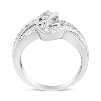 10K White Gold Ring 3/4ctw Round and Baguette-Cut Diamond Bypass Ring
(H-I Color, I2-I3 Clarity)