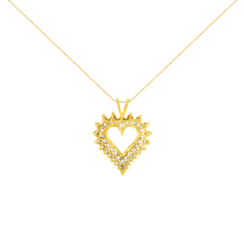 14K Yellow Gold Over Sterling Silver Diamond Open Heart 18" Pendant w\chain