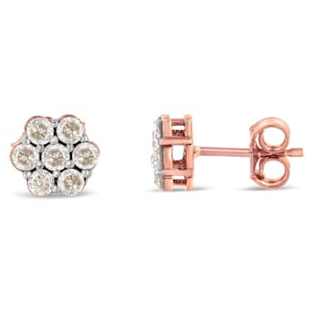 10K Rose Gold Diamond Floral Stud Earrings 0.50ctw