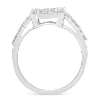 Sterling Silver 1.0ctw Diamond Emerald-Shaped Cluster with Halo Ring
(I-J Color, I3 Clarity)