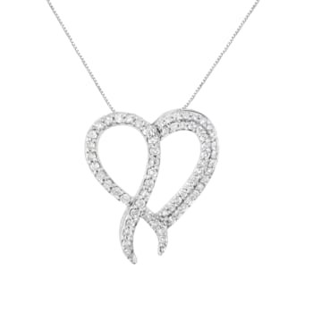 Sterling Silver 1ctw Diamond Heart and Ribbon 18" Pendant
w\chain(I-J Clarity, I2-I3 Color)