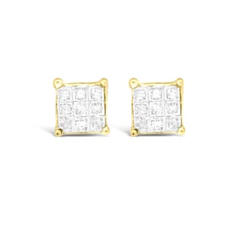 10K Yellow Gold Princess-cut Diamond Earrings 0.25ctw