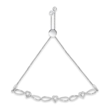 Sterling Silver .10ctw Diamond Triple Heart-in-Infinity Bolo Style
Adjustable Bracelet