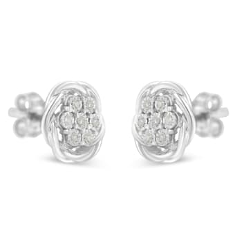 0.16ctw Diamond Swirl Cluster Sterling Silver Stud Earrings