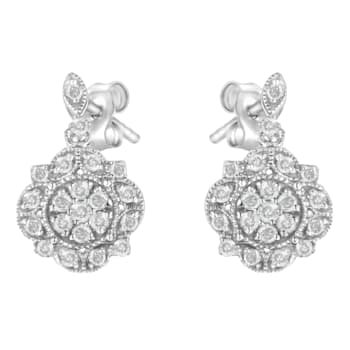 Sterling Silver 1/2ctw Diamond Dangle Miligrain Earring