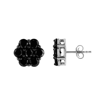 Sterling Silver 2.0ctw Prong Set Round-Cut Treated Black Diamond Floral
Cluster Stud Earring