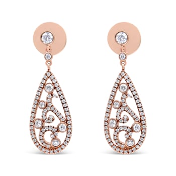 18K Rose Gold 1 1/4 Cttw Diamond Teardrop Shaped Drop and Dangle Screw
Back Stud Earrings