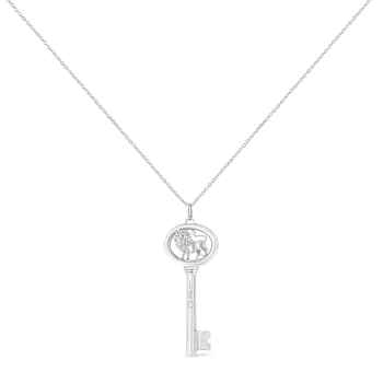 .925 Sterling Silver Diamond Accent Zodiac Key Pendant Necklace