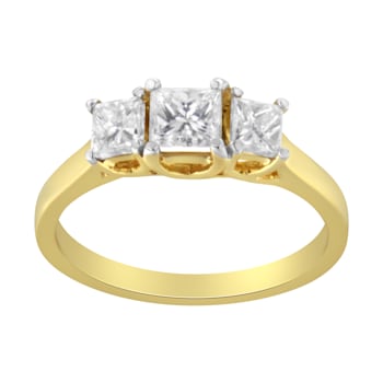 10K Yellow Gold Princess-Cut Diamond Three Stone Band Ring (1.0ctw, J-K
Color, I1-I2 Clarity)