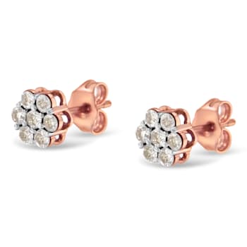 10K Rose Gold Diamond Floral Stud Earrings 0.50ctw