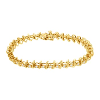 10K Yellow Gold Over Sterling Silver 1.0ctw Prong-Set Diamond Link Bracelet