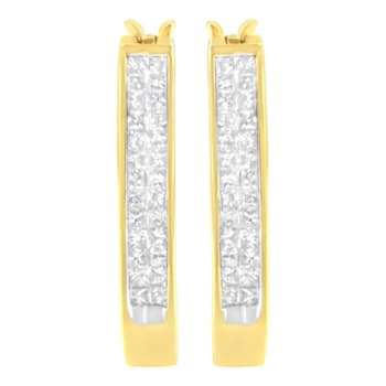 10K Yellow Gold 1/2ctw Invisible Set Princess-cut Diamond Hoop Earrings