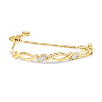 14K Yellow Gold Over Sterling Silver Diamond Accent Alternating Bolo
Bracelet- 6" to 9" Adjustable