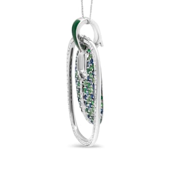 Sterling Silver Green Enamel with 1/2ctw Diamond, Sapphire, and
Tsavorite 18" Pendant w\chain