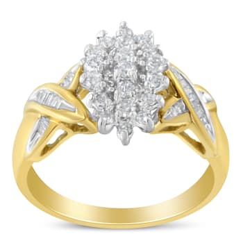 10K Two-Toned Round Baguette Diamond Cluster Ring (1/2 Cttw, I-J Color,
I2-I3 Clarity)
