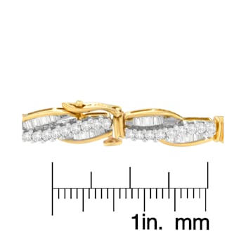 14K Yellow Gold 3.0ctw Round and Baguette Cut Winding Love Diamond Bracelet