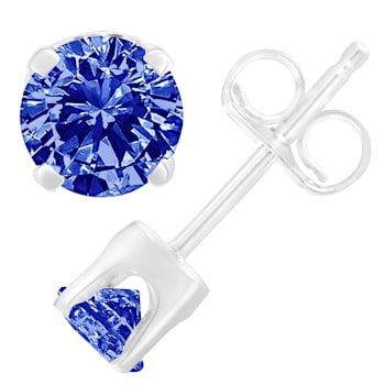 0.20ctw Brilliant-Cut Blue Diamond Classic Sterling Silver Stud Earrings