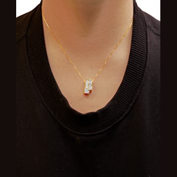 14K Yellow Gold 1 1/2 cttw Princess and Baguette Cut Diamond Geometric
Pendant Necklace