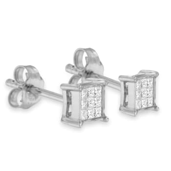Sterling Silver Multi-stone Princess-cut Diamond Stud Earring 0.20ctw