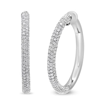 18K White Gold 2 1/3ctw Pave Set Diamond Semi Eternity Leverback Hoop Earrings