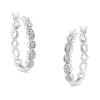 0.16ctw Diamond Milgrain Sterling Silver Hoop Earring