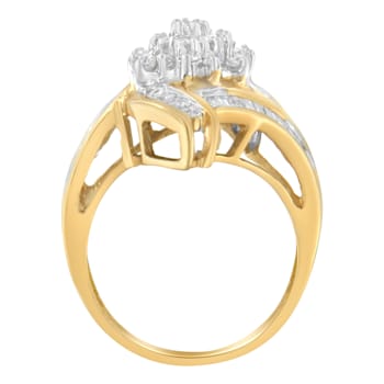 1.00ctw Round And Baguette Diamond 10K Yellow Gold Cluster Ring