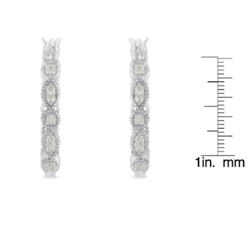 0.16ctw Diamond Milgrain Sterling Silver Hoop Earring