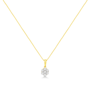 14K Yellow Gold 1/4ctw Round-Cut Diamond 7 Stone Floral Cluster 18"
Pendant w\chain