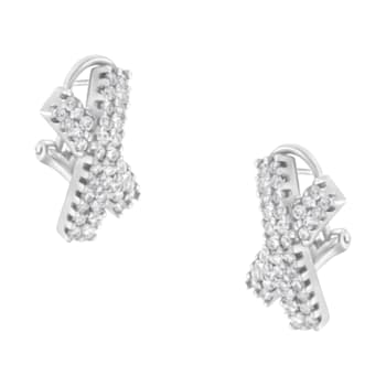 14K White Gold 2.0ctw Round-Brilliant Cut Diamond Domed X Shaped Omega
Back Stud Earrings