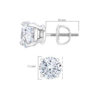 14K White Gold 3.0 Cttw 4-Prong Set Round Solitaire Lab Grown Diamond
Screwback Stud Earrings