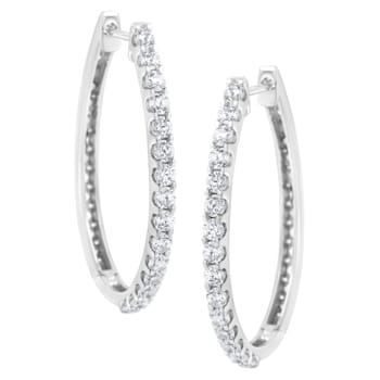 14K White Gold 2.0ctw Round Brilliant Cut Diamond Oblong Hinged
Leverback Hoop Earrings