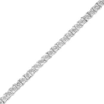 Sterling Silver 1.0 Cttw Diamond Square Frame Tennis Bracelet