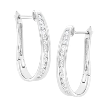 10k White Gold Over Sterling Silver 1/2ctw Lab-Grown Diamond Hoop Earrings