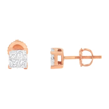 10K Rose Gold Diamond Square Stud Earring 1/2ctw