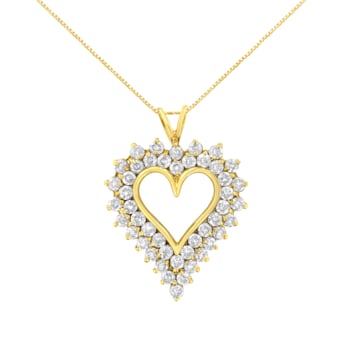 4.00ctw Diamond Cluster 14K Yellow Gold Over Sterling Silver Heart Necklace